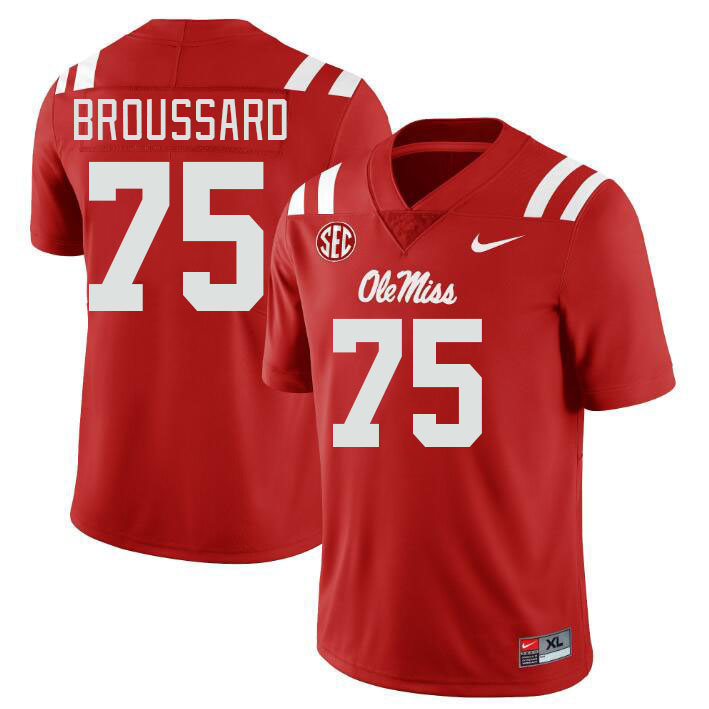 Men #75 Kavion Broussard Ole Miss Rebels College Football Jerseys Stitched-Red